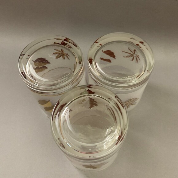 Libbey Double Old Fashioned Frost Gold Leaves Glasses 4 1/8" High Lot of 3 - Picture 6 of 10